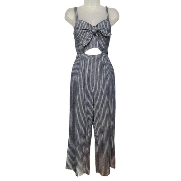 Abercrombie & Fitch Striped Jumpsuit Romper SZ S Wide Legs Linen Pockets - Picture 1 of 14